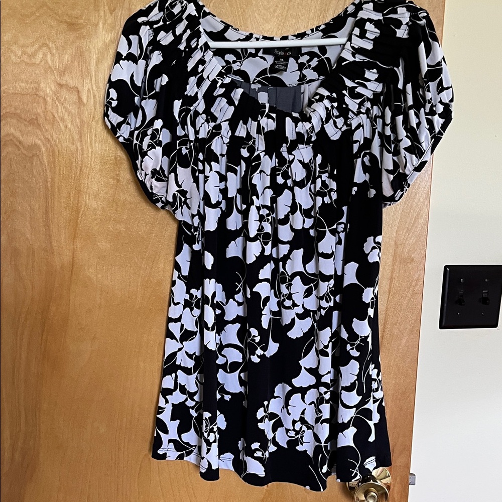 Style & Co. Black and White Floral Blouse